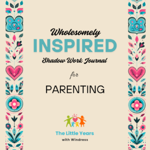 A beautifully designed digital parenting shadow work journal displaying a minimalist cream cover with elegant leaf illustrations.