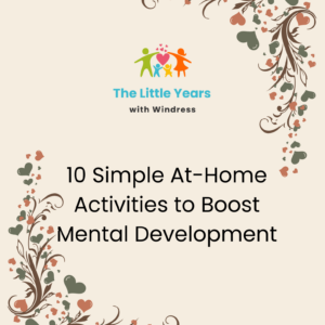 A digital product mockup of the ten simple at home activities for child mental development guide showing a tablet display next to printed pages.